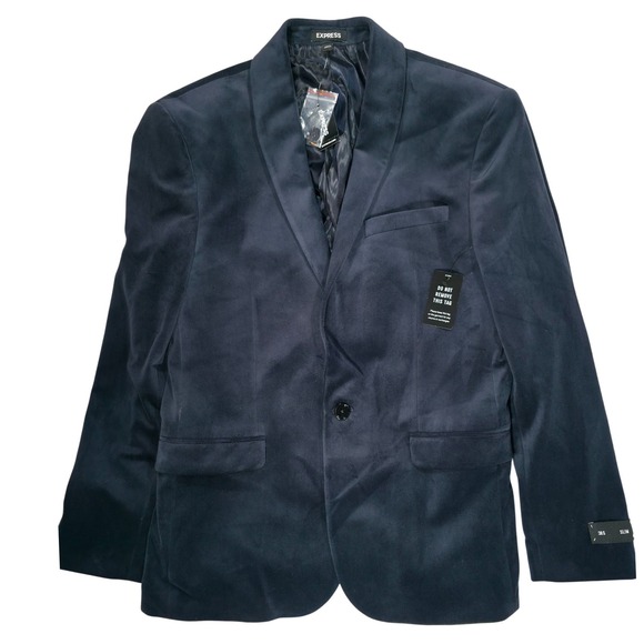 EXPRESS Mens Velvet  Blue Slim Fit Blazer Jacket, NWT 38S - Shawl Lapel - Picture 1 of 15